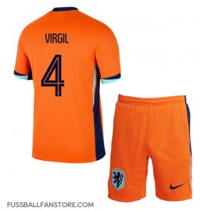 Niederlande Virgil van Dijk #4 Replik Heimtrikot Kinder EM 2024 Kurzarm (+ Kurze Hosen)